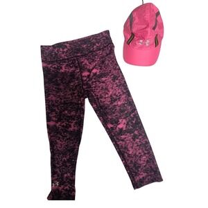 Under Armour Pink Black Compression Leggings & Hat Bundle Women's S